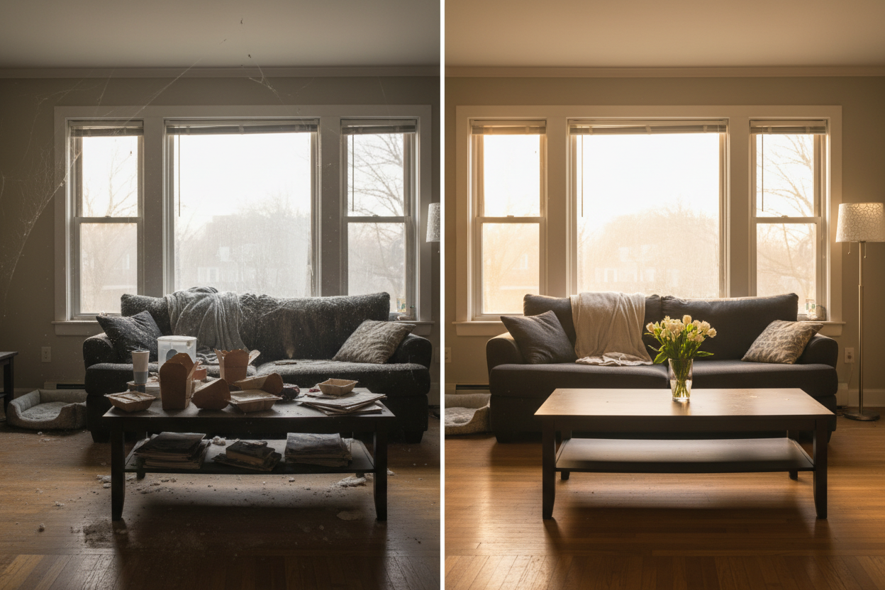Before and after residential cleaning service