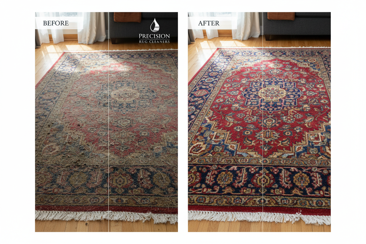 Before and after area rug cleaning service